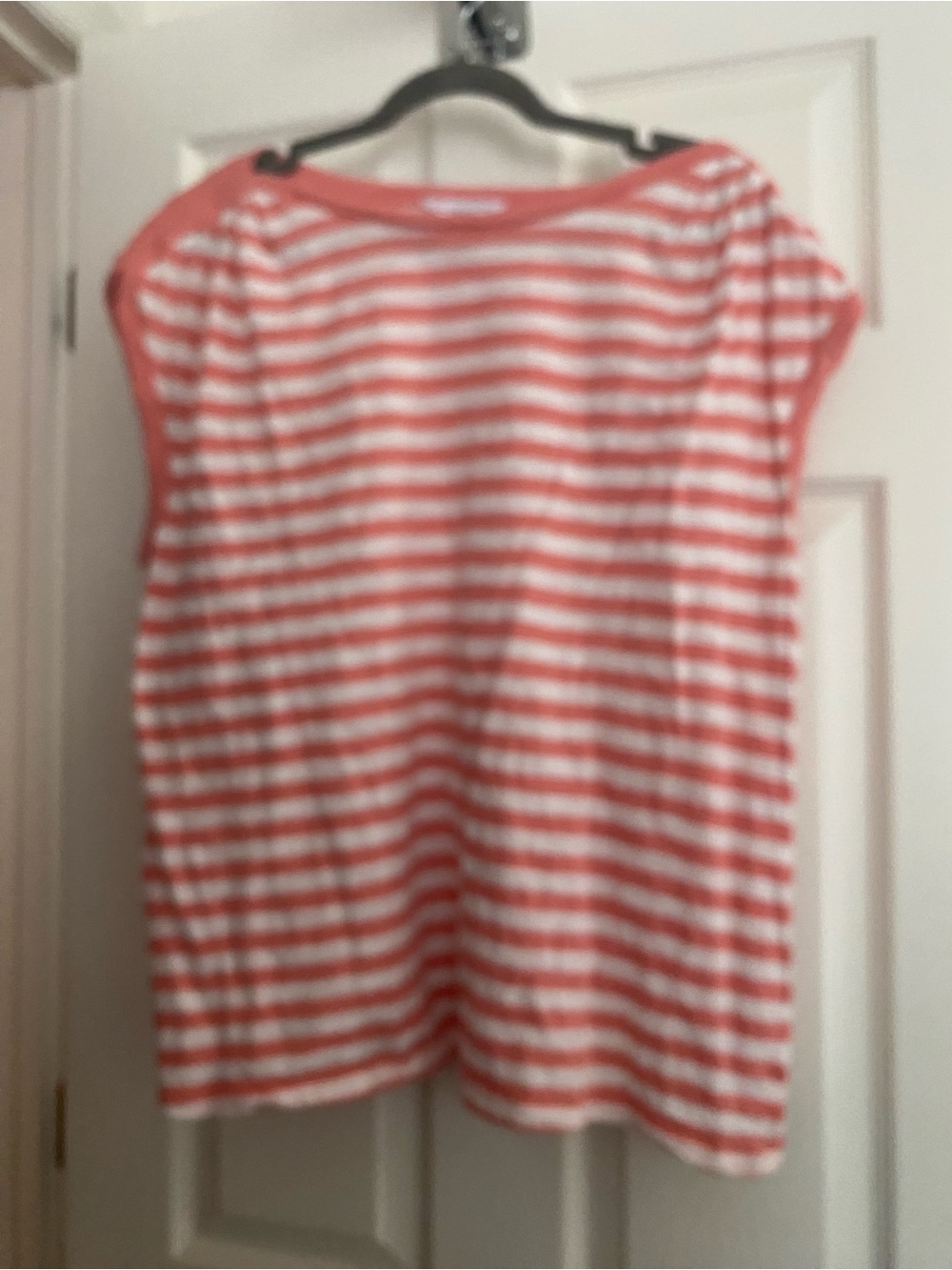 Liz Claiborne Coral and White Striped Short Sleeve Tee- XXL